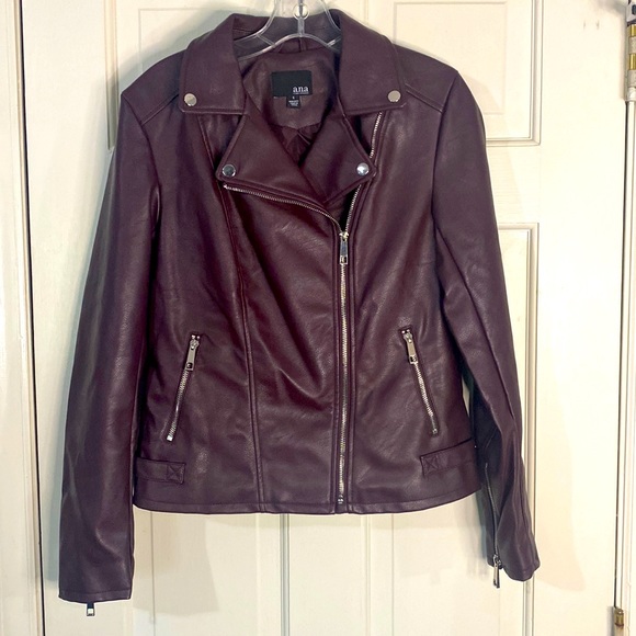 a.n.a. Faux Leather Burgundy Midnight Motorcycle Jacket - Picture 1 of 8